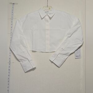 Athleta White Cropped Button-Up Shirt